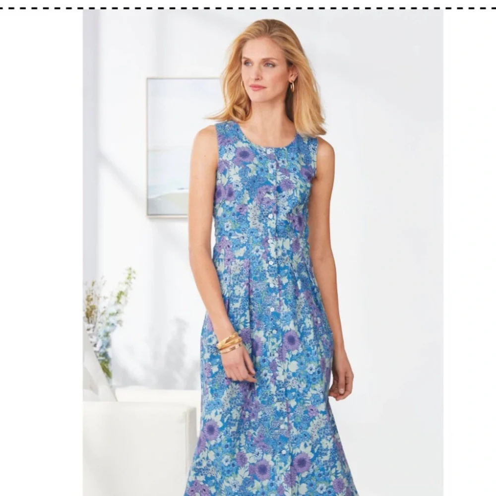 Chadwicks floral dress Womens size 16 blue Maxi Cottagecore Vtg sleeveless - Picture 2 of 16